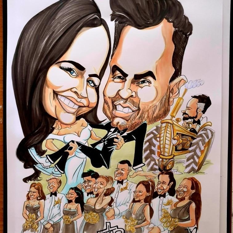 Wedding couple caricature by Peter Caselin