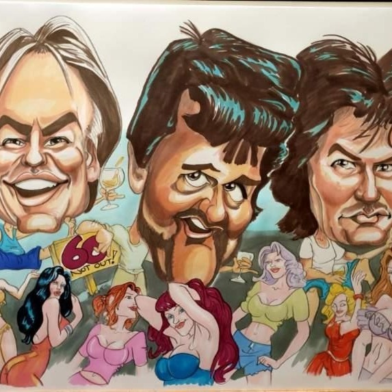 Three guys caricature by Peter Caselin