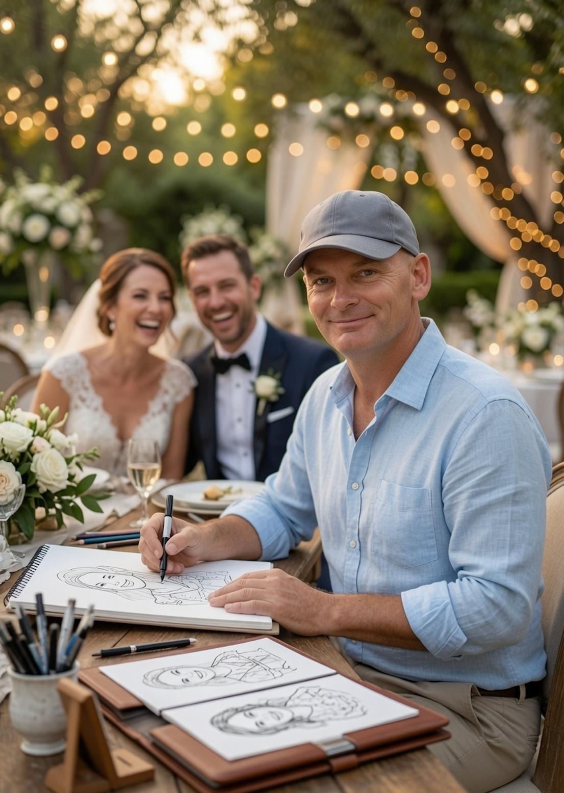 Peter Caselin drawing live at a wedding